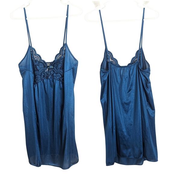Vintage Slip Top Lace Dark Teal Blue Women's Size Large - Picture 1 of 8